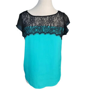 Allen B By Allen Schwartz Blue/Green and Black Top Size Medium